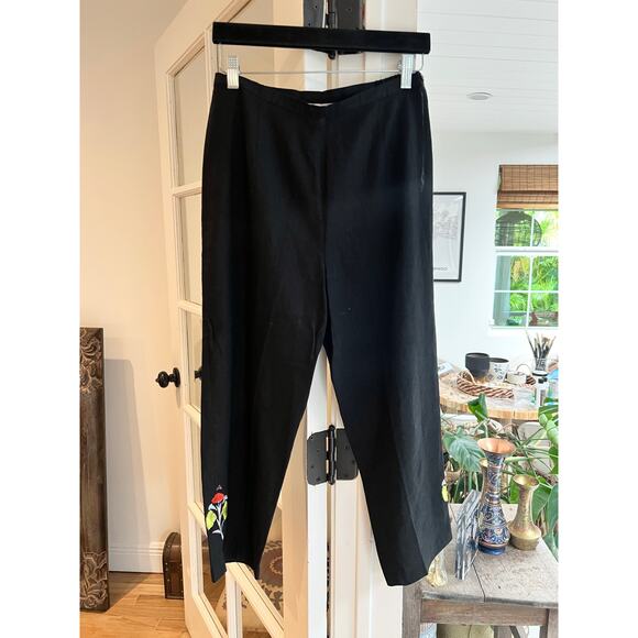 A.K.C. Vintage Black Linen/Blend Cropped Ankle Pants, Size Small - Picture 5 of 7